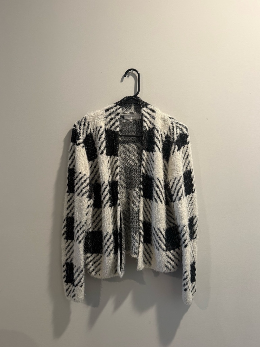 august silk Black & White Plaid Open-Front Cardigan